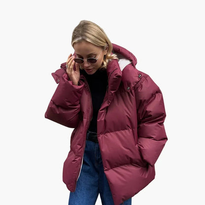 Anouk - Winterjas dames oversized kort en warm gewatteerd met capuchon