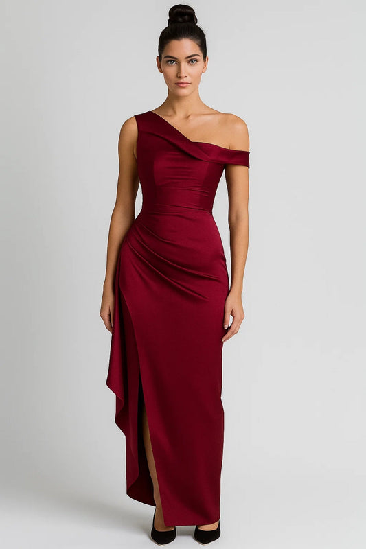 Asymmetrische Avondjurk | Elegante Drapering met Split | Lichtgewicht en Ademend