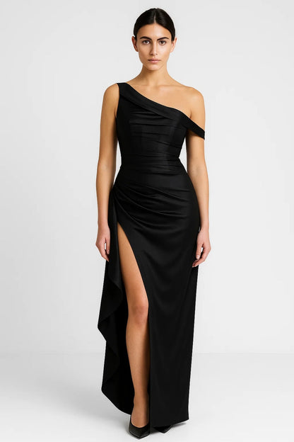 Asymmetrische Avondjurk | Elegante Drapering met Split | Lichtgewicht en Ademend