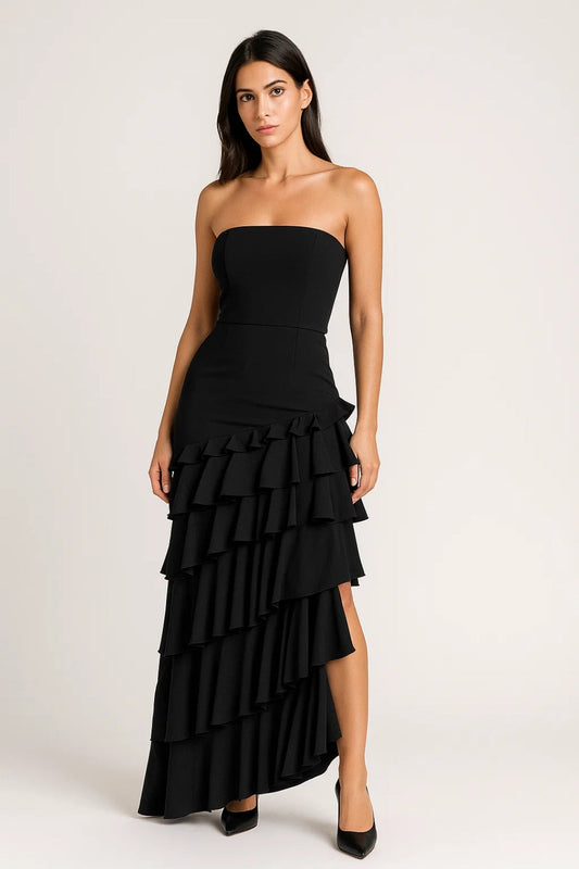 Asymmetrische Avondjurk | Strapless met Ruches | Lichtgewicht en Ademend