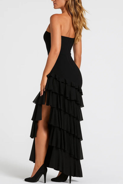 Asymmetrische Avondjurk | Strapless met Ruches | Lichtgewicht en Ademend