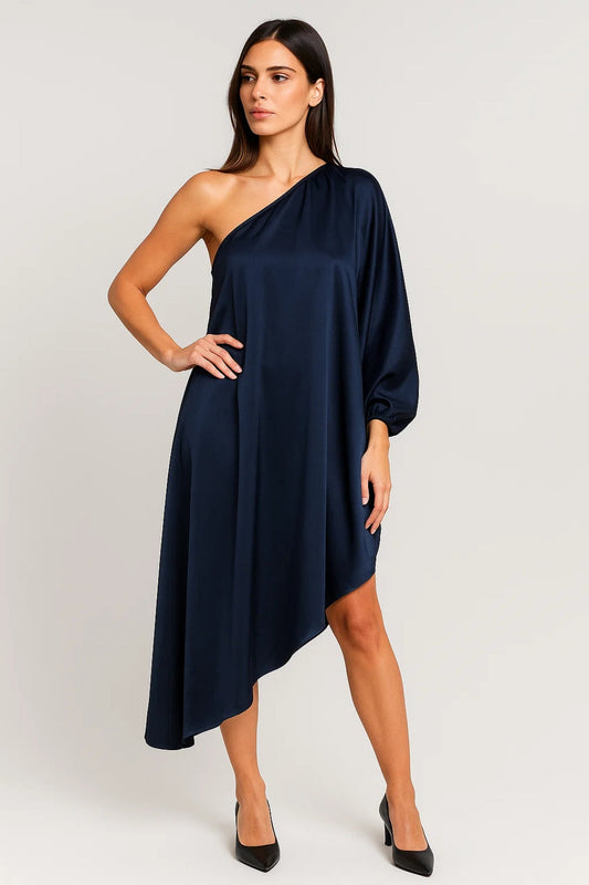 Asymmetrische Jurk | One-Shoulder met Lange Mouw | Lichtgewicht en Ademend