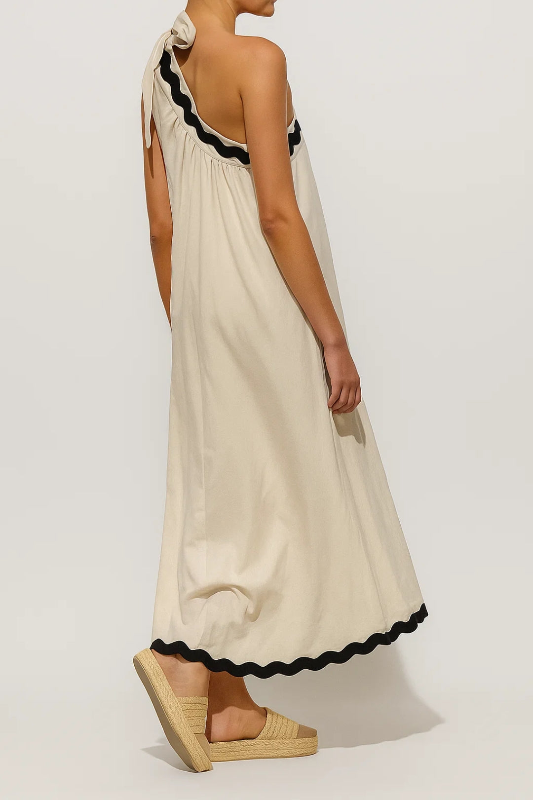 Asymmetrische Maxi Jurk | Eén-Schouder Design met Strik | Lichtgewicht en Ademend