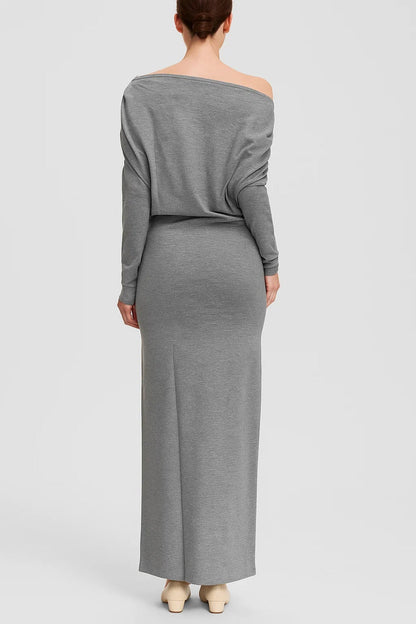 Asymmetrische Maxi Jurk | Off-Shoulder en Lange Mouwen | Lichtgewicht en Ademend