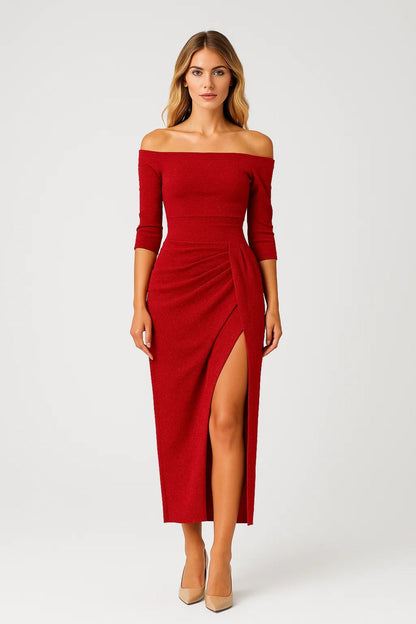 Avondjurk Dames | Off-Shoulder met Plooidetail | Elegant en Verfijnd