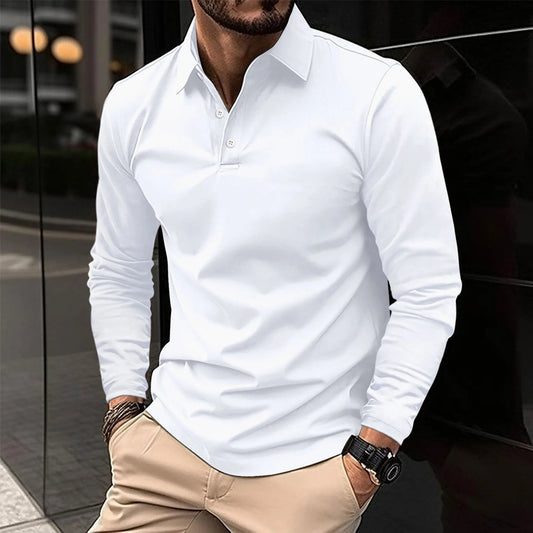 Bas - Heren Polo Longsleeve met Knoopsluiting voor een Nette Look