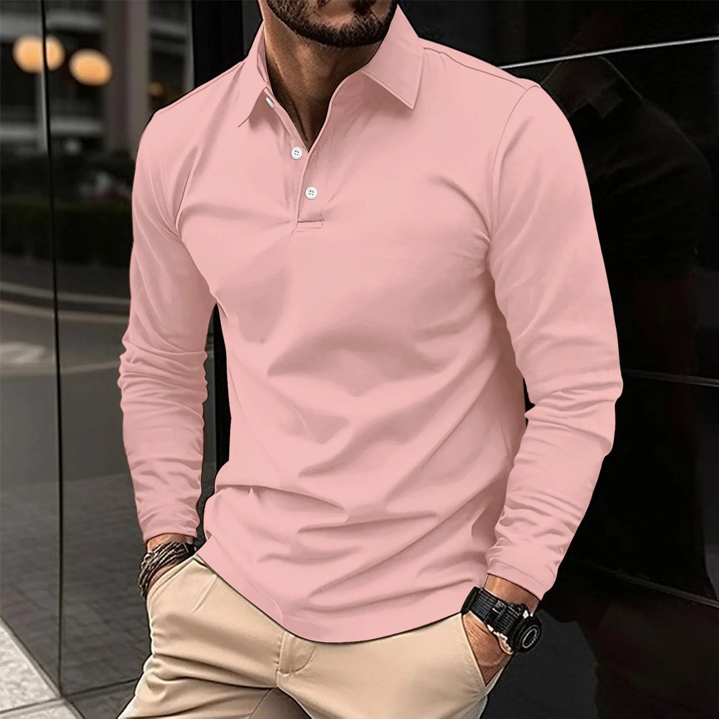 Bas - Heren Polo Longsleeve met Knoopsluiting voor een Nette Look