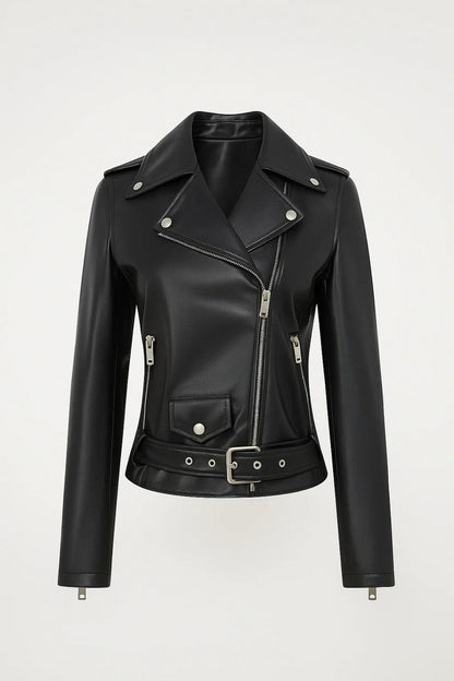 Bikerjack Dames | Asymmetrische Rits en Tailleband | Stoer en Tijdloos
