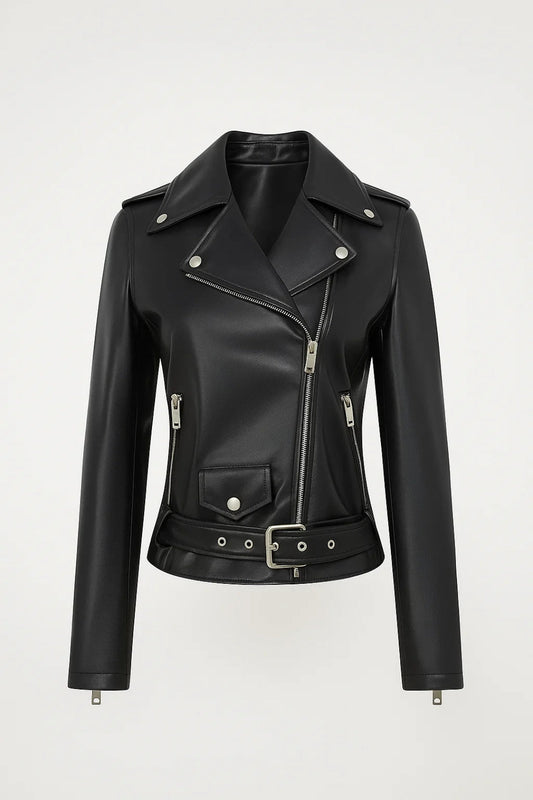 Bikerjack Dames | Asymmetrische Rits en Tailleband | Stoer en Tijdloos