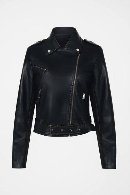 Bikerjack Dames | Asymmetrische Rits en Tailleceintuur | Stoere Tijdloze Look