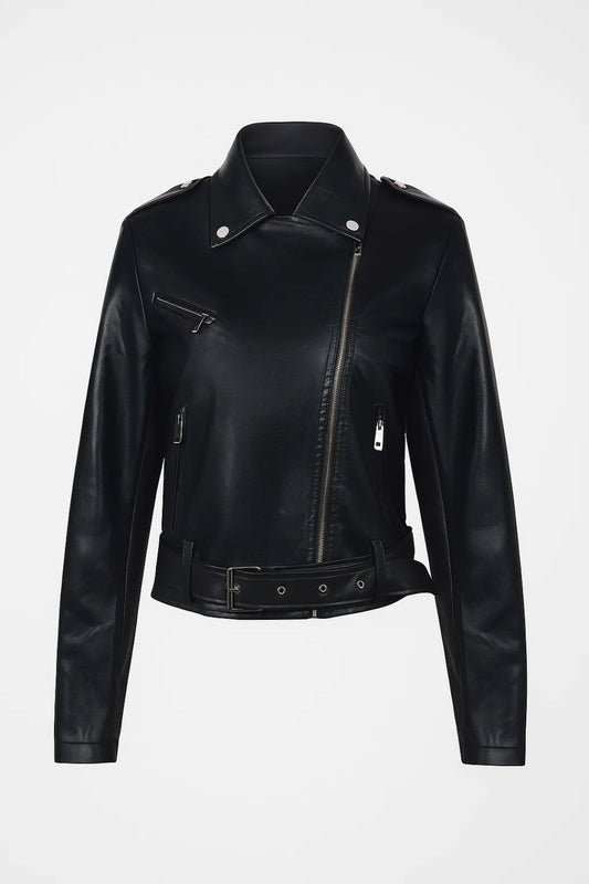 Bikerjack Dames | Asymmetrische Rits en Tailleceintuur | Stoere Tijdloze Look