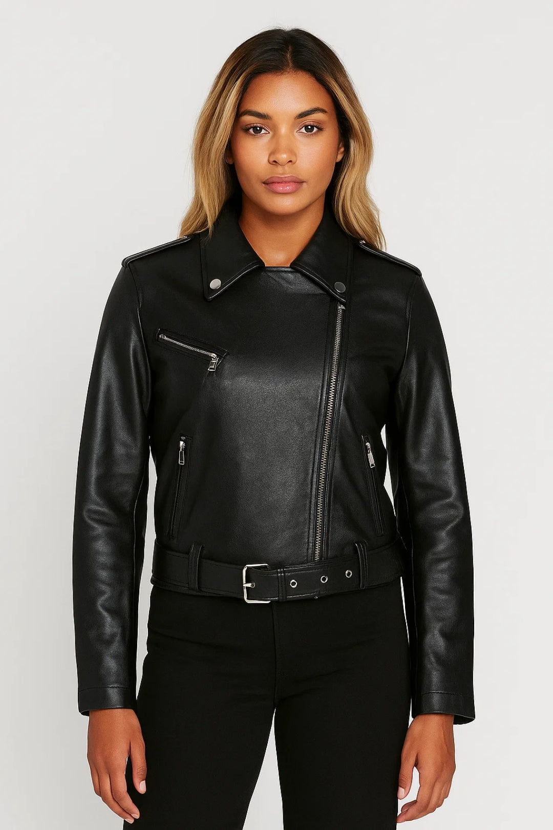 Bikerjack Dames | Asymmetrische Rits en Tailleceintuur | Stoere Tijdloze Look
