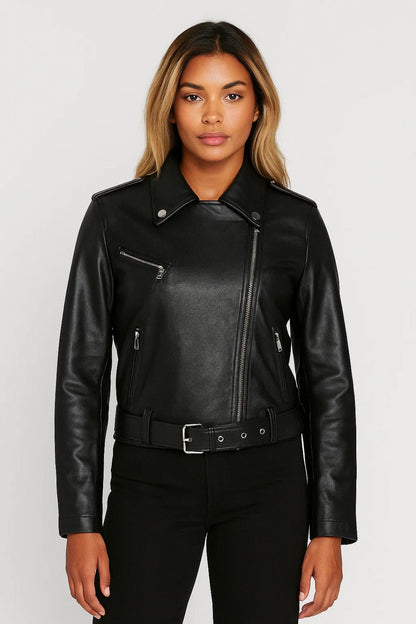 Bikerjack Dames | Asymmetrische Rits en Tailleceintuur | Stoere Tijdloze Look