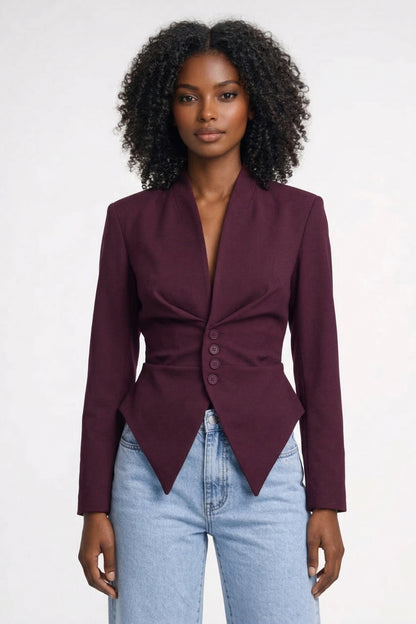 Blazer Dames - Getailleerde Peplum Snit met Diepe V-hals | Elegant