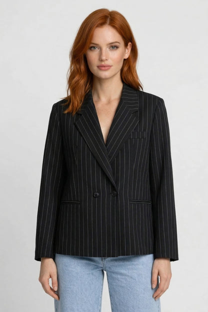 Blazer Dames - Oversized Krijgstreep met Dubbele Knopen | Elegant