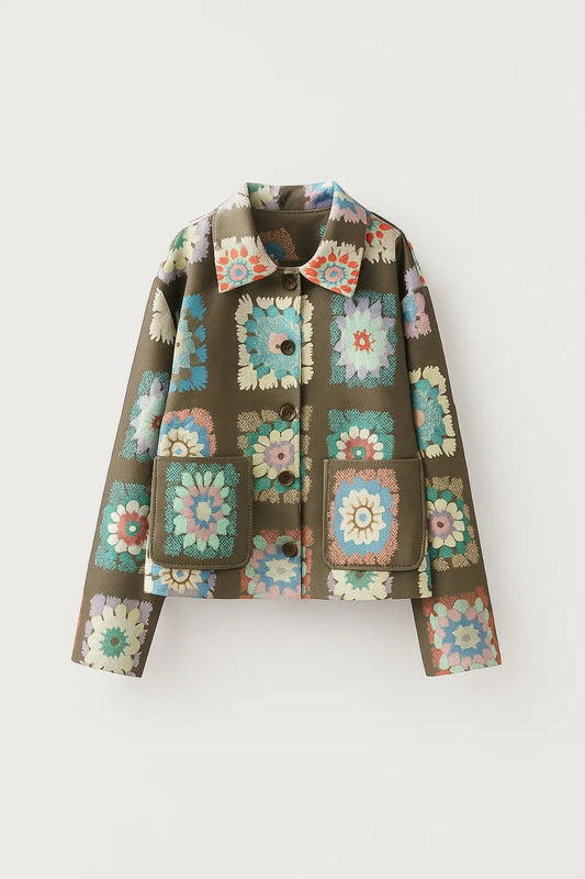 Bloemenprint Jas | Korte Damesjas met Knoopsluiting | Comfortabele Pasvorm