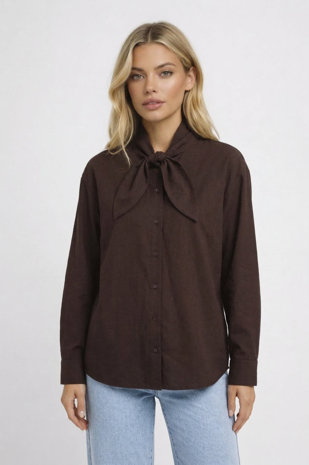 Blouse Dames - Strikstropdas Kraag met Knoopsluiting | Chique