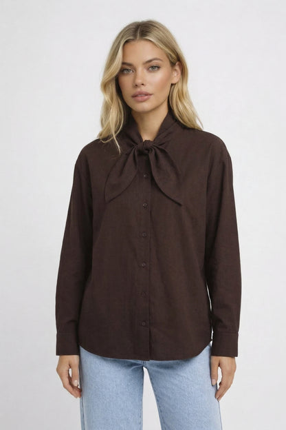 Blouse Dames - Strikstropdas Kraag met Knoopsluiting | Chique