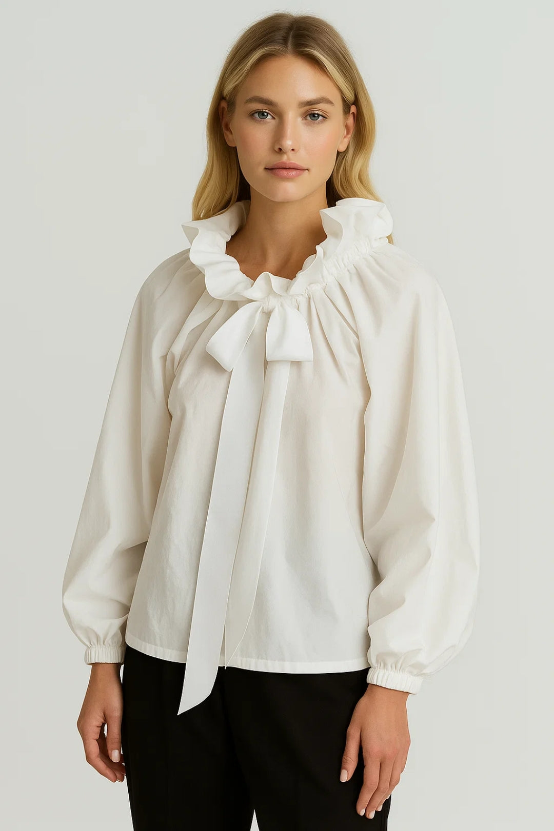 Blouse met Strikdetail | Ruches Halslijn Romantische Herfststijl