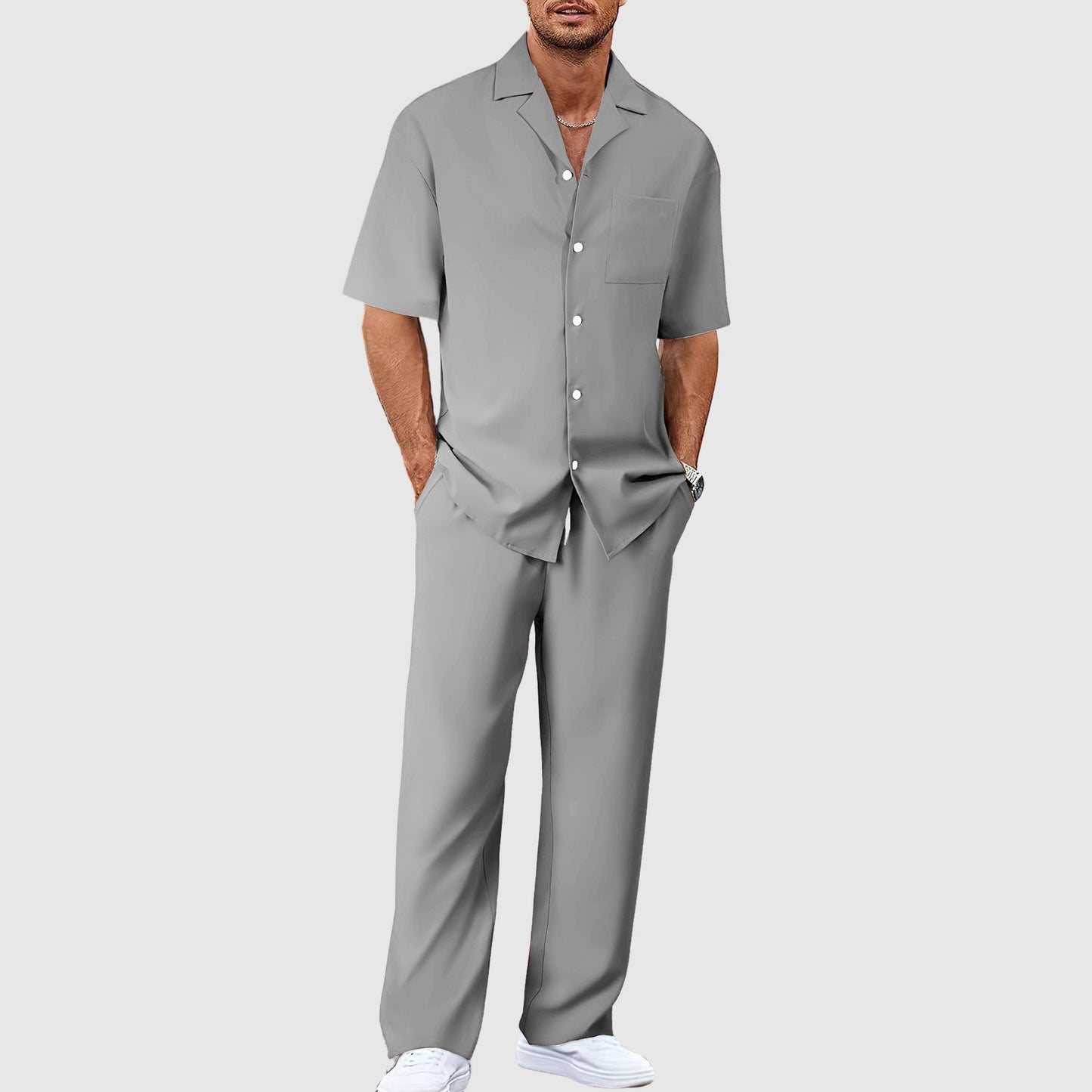 Bram - Casual Zomerset Heren met Overhemd en Bijpassende Broek voor Zomerse Dagen