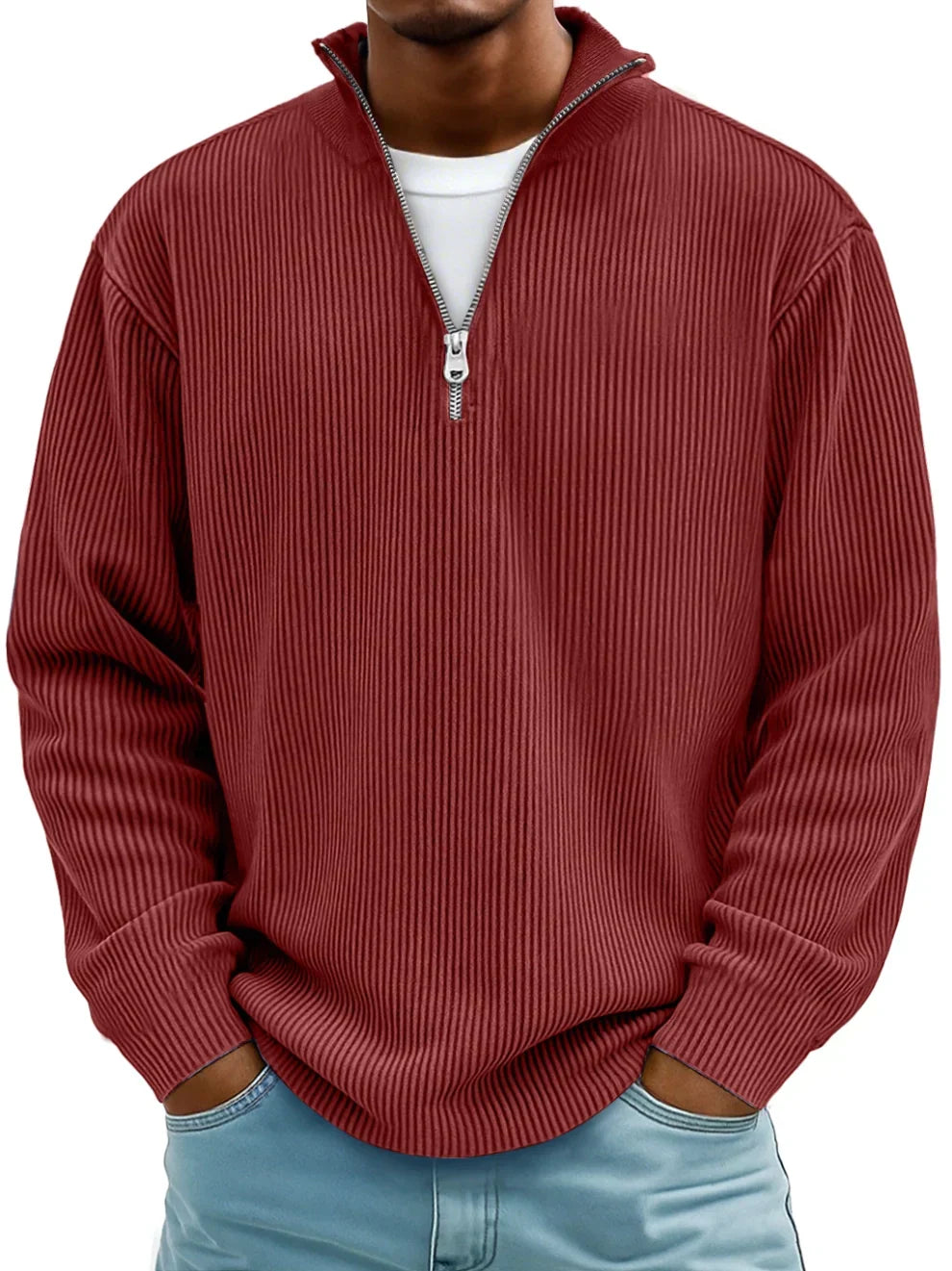 Bram - Heren Trui Oversized met Kwart Rits en Opstaande Kraag