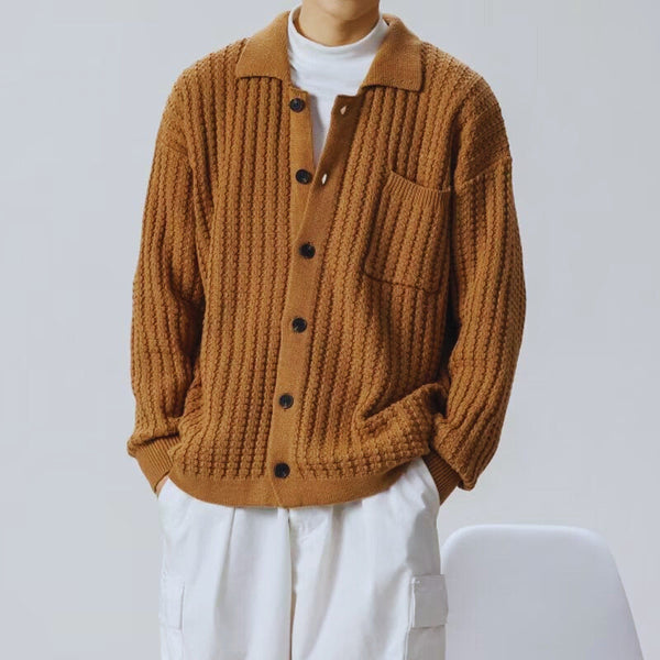 Bram - Vest heren oversized en warm grofgebreid met kraag en borstzak