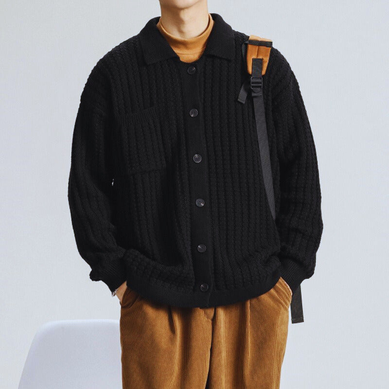 Bram - Vest heren oversized en warm grofgebreid met kraag en borstzak