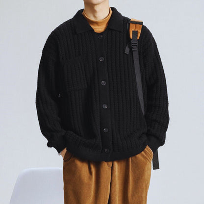 Bram - Vest heren oversized en warm grofgebreid met kraag en borstzak