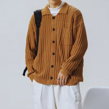 Bram - Vest heren oversized en warm grofgebreid met kraag en borstzak