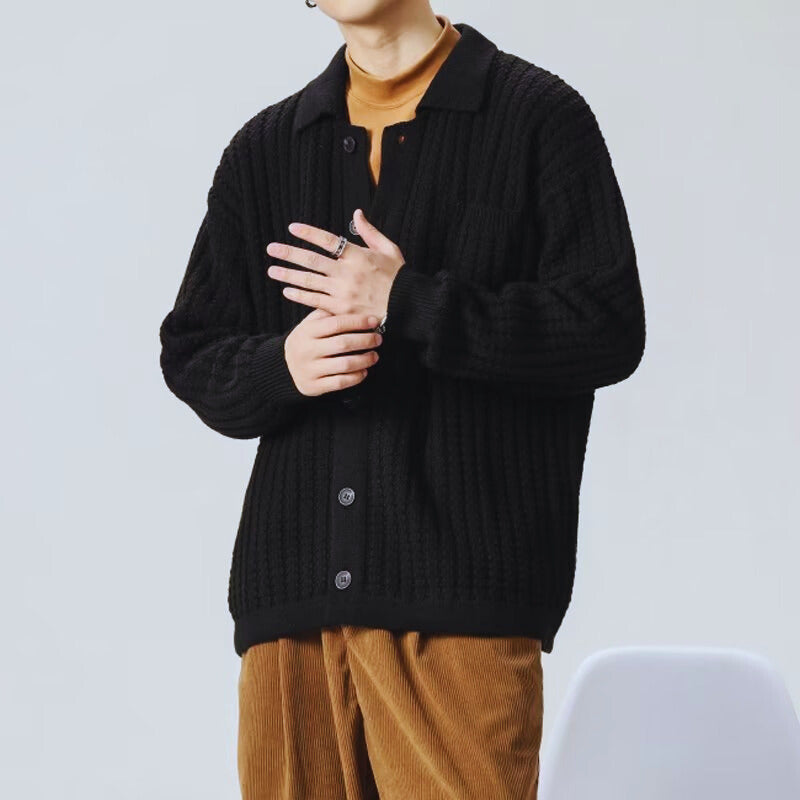 Bram - Vest heren oversized en warm grofgebreid met kraag en borstzak