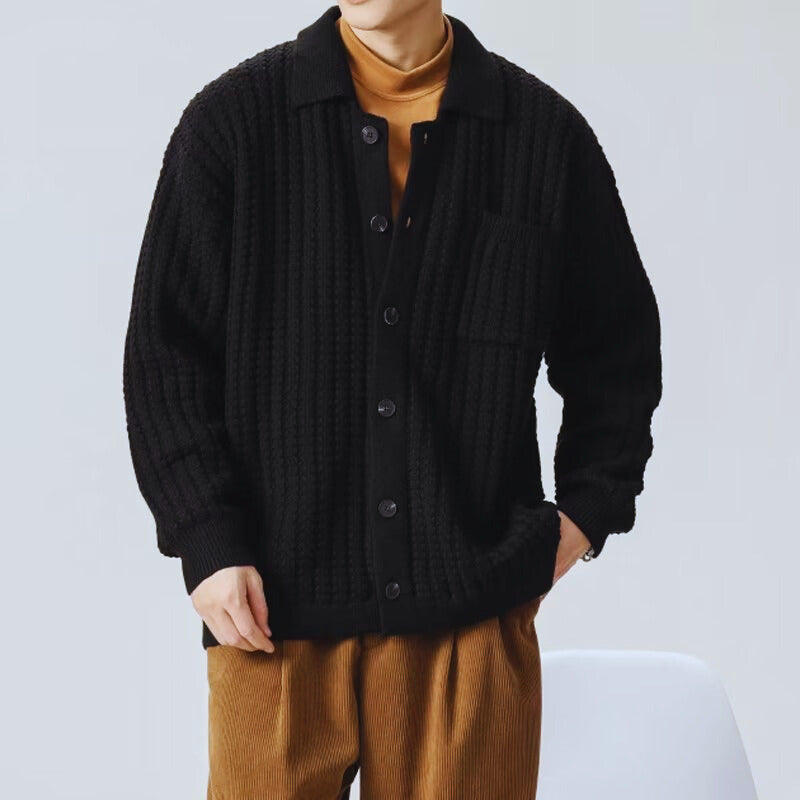 Bram - Vest heren oversized en warm grofgebreid met kraag en borstzak