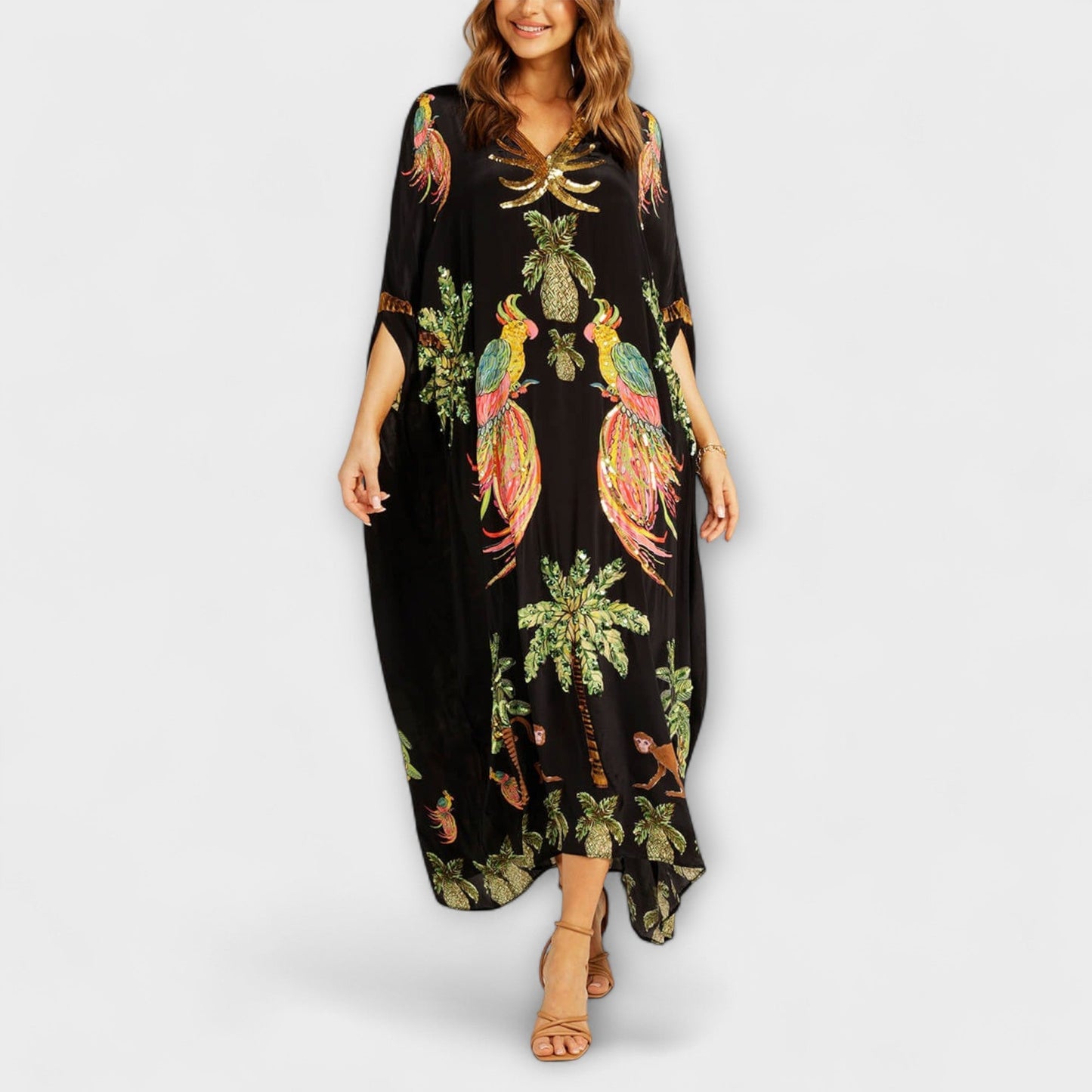 Britt - Boho Zomerjurk Dames Maxi met Tropische Print en Vlindermodel