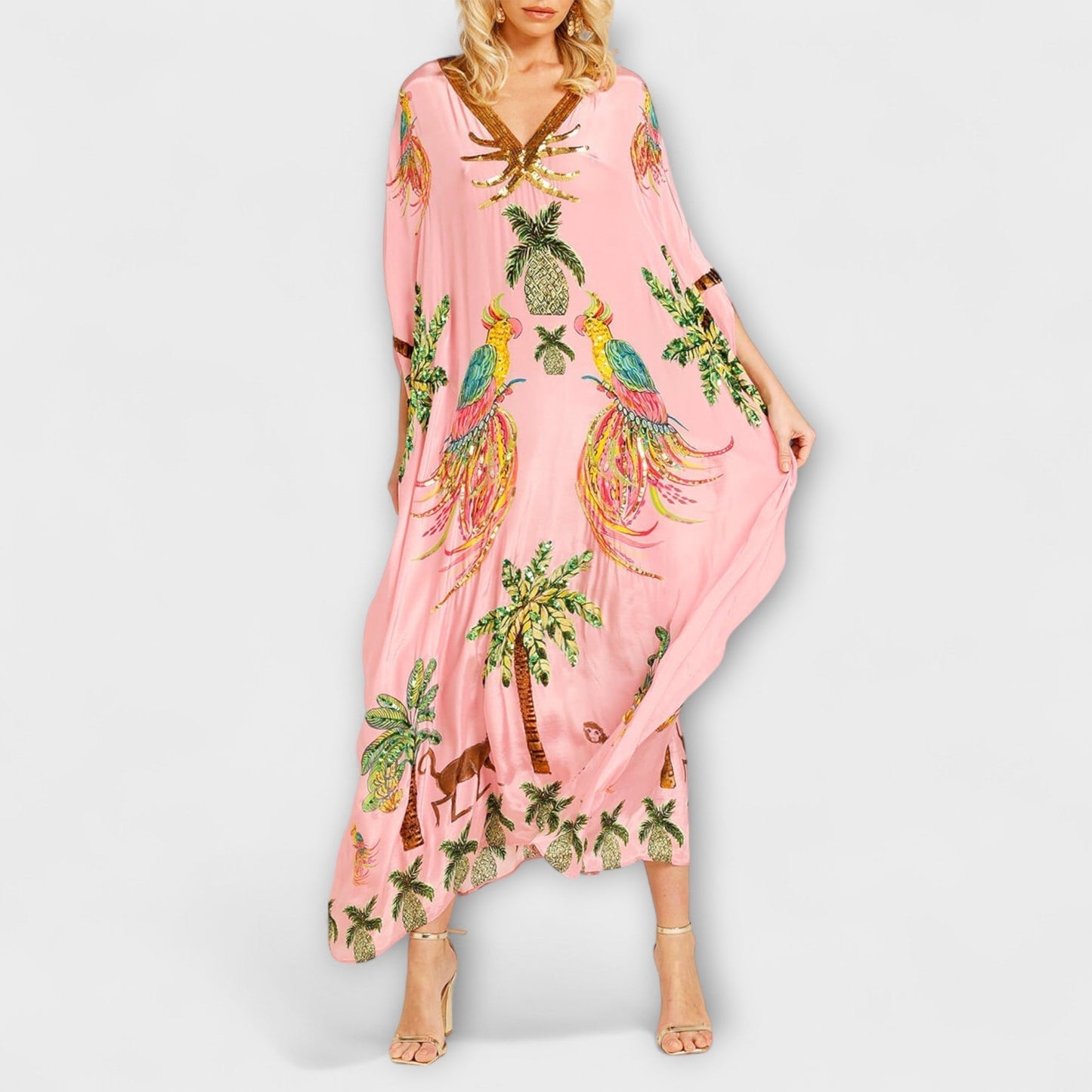 Britt - Boho Zomerjurk Dames Maxi met Tropische Print en Vlindermodel