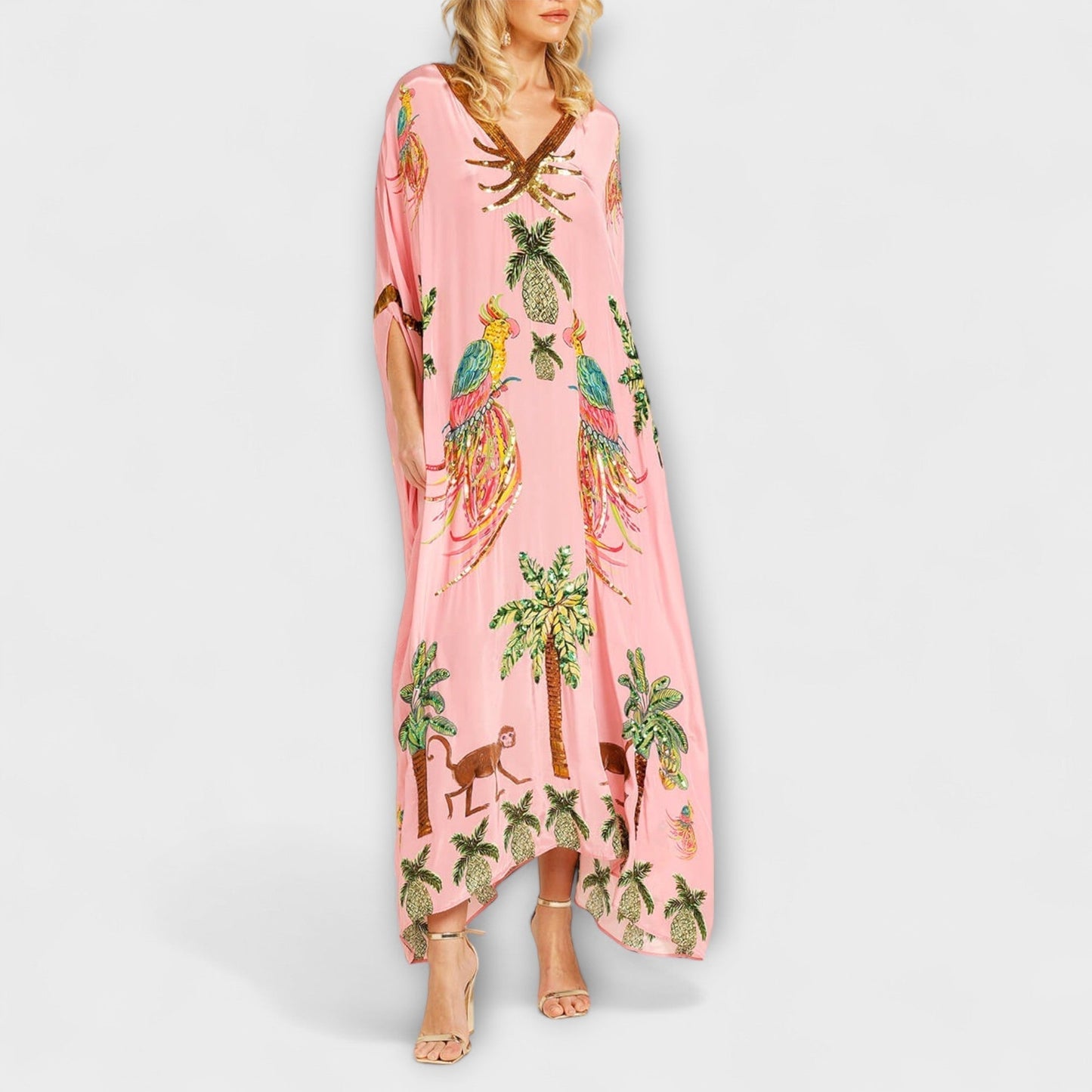 Britt - Boho Zomerjurk Dames Maxi met Tropische Print en Vlindermodel