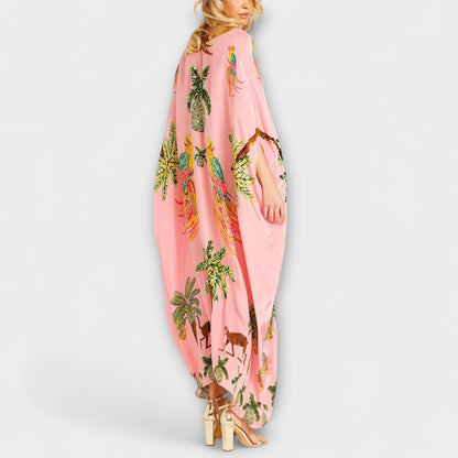 Britt - Boho Zomerjurk Dames Maxi met Tropische Print en Vlindermodel