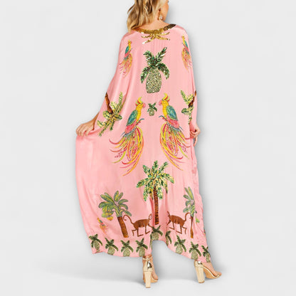 Britt - Boho Zomerjurk Dames Maxi met Tropische Print en Vlindermodel