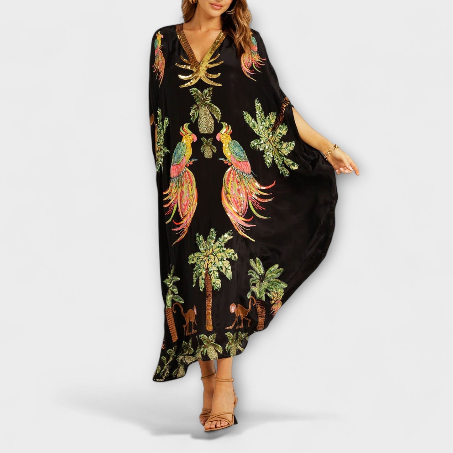 Britt - Boho Zomerjurk Dames Maxi met Tropische Print en Vlindermodel