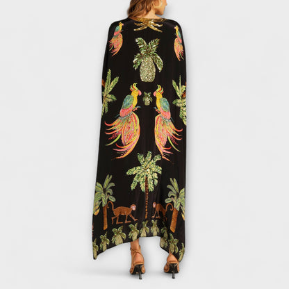 Britt - Boho Zomerjurk Dames Maxi met Tropische Print en Vlindermodel