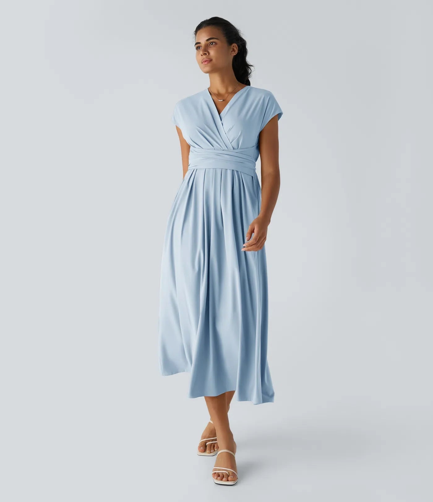 Britt - Elegante Bruiloft Gastenjurk Dames met Overslag V-hals en Wijde Rok