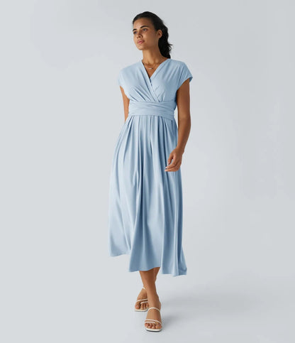 Britt - Elegante Bruiloft Gastenjurk Dames met Overslag V-hals en Wijde Rok