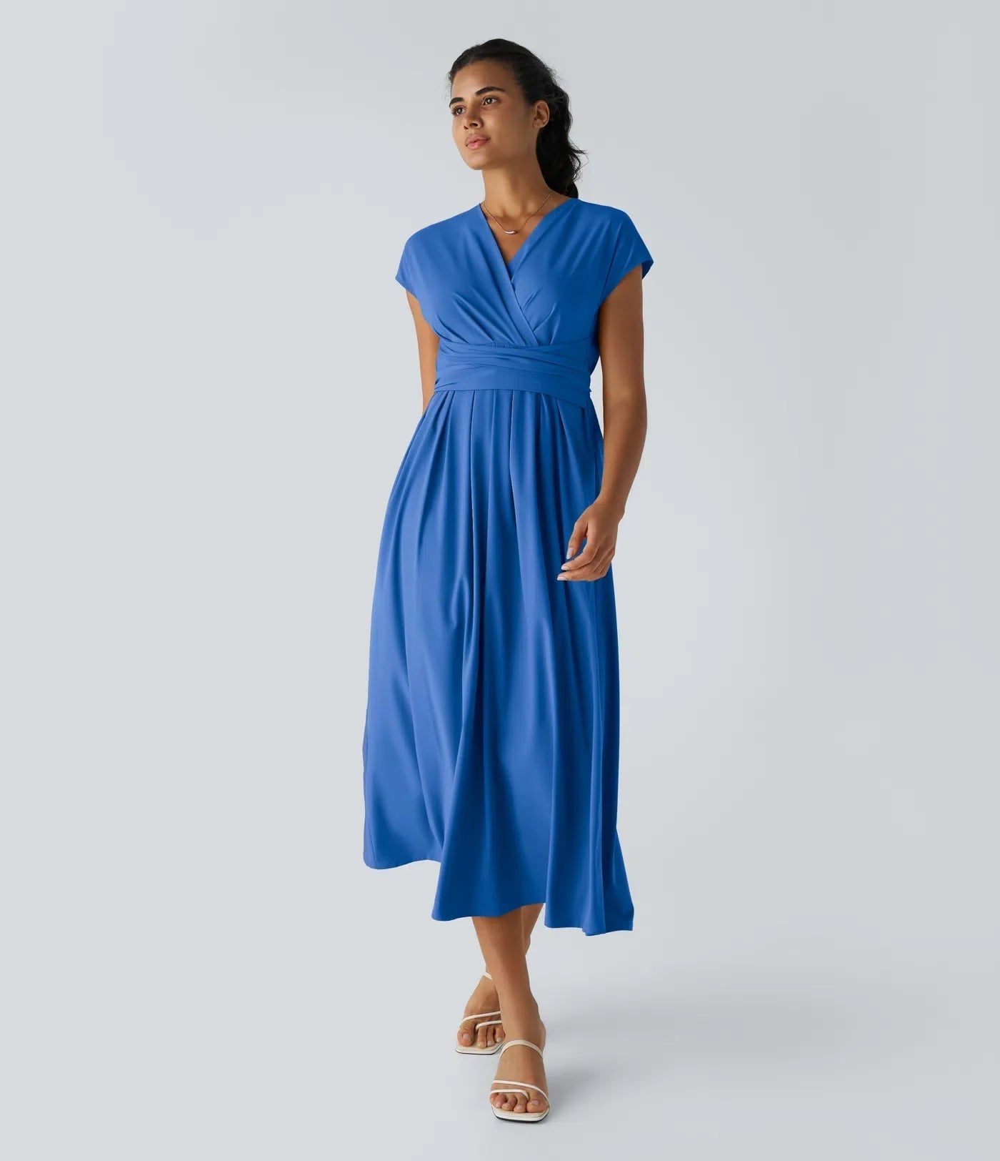 Britt - Elegante Bruiloft Gastenjurk Dames met Overslag V-hals en Wijde Rok