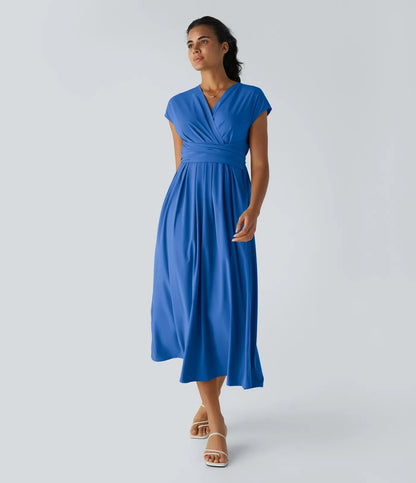 Britt - Elegante Bruiloft Gastenjurk Dames met Overslag V-hals en Wijde Rok