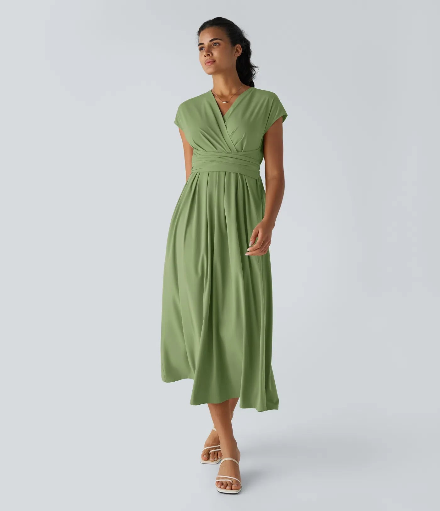 Britt - Elegante Bruiloft Gastenjurk Dames met Overslag V-hals en Wijde Rok