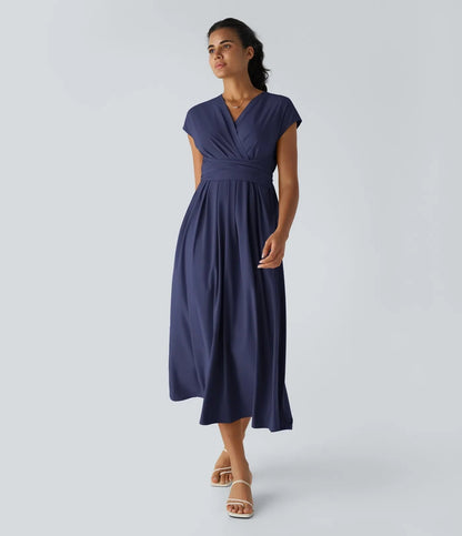 Britt - Elegante Bruiloft Gastenjurk Dames met Overslag V-hals en Wijde Rok