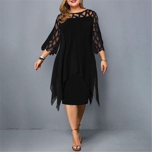 Britt - Elegante Grote Maten Bruiloft Gastenjurk Dames met Kant Details en Driekwart Mouwen
