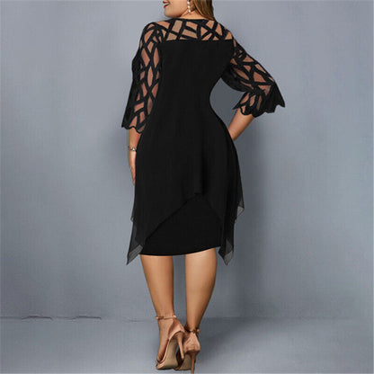 Britt - Elegante Grote Maten Bruiloft Gastenjurk Dames met Kant Details en Driekwart Mouwen