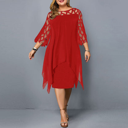 Britt - Elegante Grote Maten Bruiloft Gastenjurk Dames met Kant Details en Driekwart Mouwen