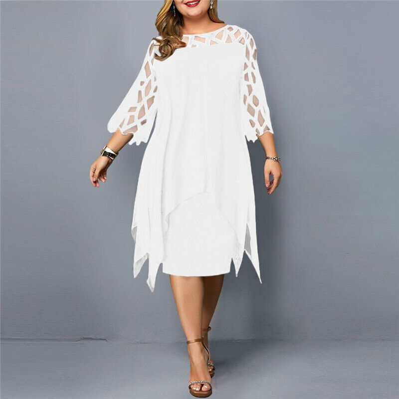 Britt - Elegante Grote Maten Bruiloft Gastenjurk Dames met Kant Details en Driekwart Mouwen