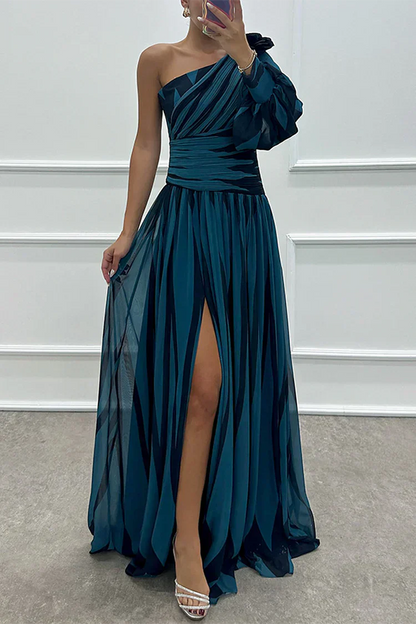 Britt - Feestelijke Bruiloft Gastenjurk Dames met One-Shoulder en Grafische Print