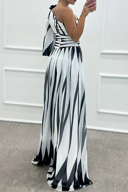 Britt - Feestelijke Bruiloft Gastenjurk Dames met One-Shoulder en Grafische Print
